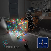 Светодиодная гирлянда Rich LED 10 м, 100 LED, 24 В, соединяемая, мульти, черный провод,