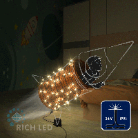 Светодиодная гирлянда Rich LED 10 м, 100 LED, 24 В, соединяемая, теплая белая, мерцающая, черный провод,