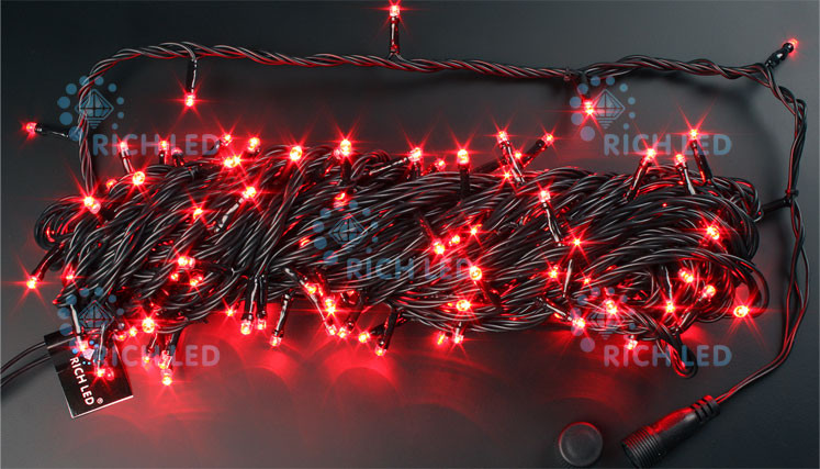 Светодиодная гирлянда Rich LED 20 м 2-канальная, 200 LED, 220 В, красная, черный провод, соединяемая,