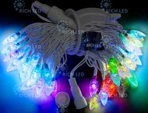 Гирлянда Шишки 7.5 м. Rich LED. 50 LED-шишек, соединяемая (до 15 шт.), автосмена цвета RGB, 220 В, белый - фото 1 - id-p215731424