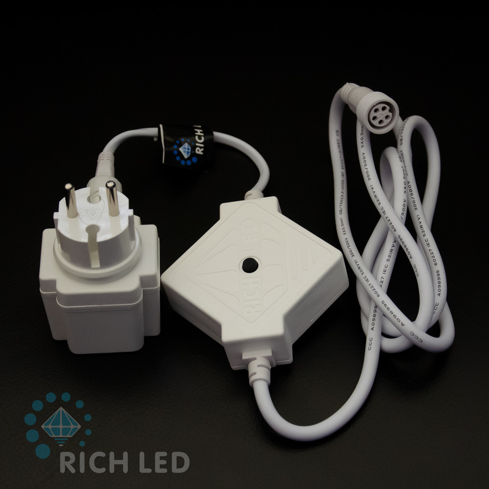 Блок питания Rich LED 1.5 м с КНОПКОЙ для водопадов Rich LED. Можно подключить до 2-х водопадов на 1 блок - фото 1 - id-p215731425