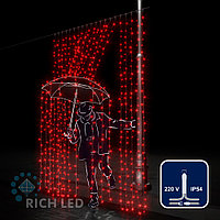 Светодиодный занавес (дождь) Rich LED 2*3 м, красный, прозрачный провод,