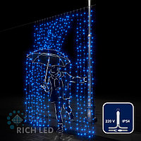 Светодиодный занавес (дождь) Rich LED 2*3 м, синий, прозрачный провод,