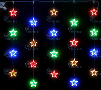 Светодиодный узорный занавес звезды Rich LED, размер 2*2 м, мультицвет, прозрачный провод, 20 звезд,