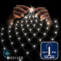 Светодиодная сетка Rich LED 2*1.5 м, белая,192 LED, 220 B, прозрачный провод.