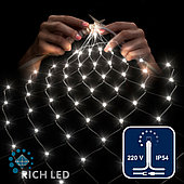 Светодиодная сетка Rich LED 2*1.5 м, белая,192 LED, 220 B, прозрачный провод.