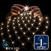 Светодиодная сетка Rich LED 2*1.5 м, теплая белая,192 LED, 220 B, прозрачный провод.