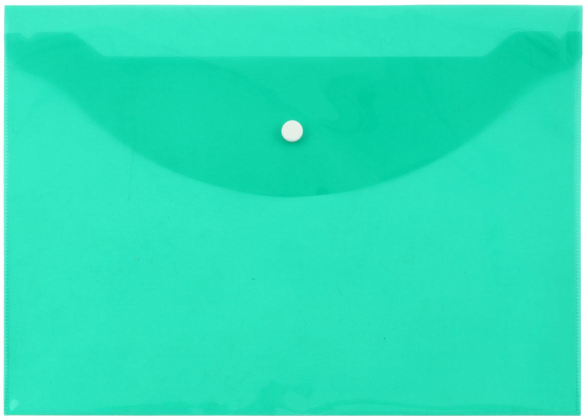 Папка-конверт пластиковая на кнопке inФормат толщина пластика 0,15 мм, прозрачная зеленая