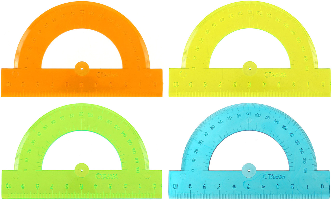 Транспортир пластиковый Brauberg 10 см, 180°, неон, ассорти - фото 3 - id-p211887576
