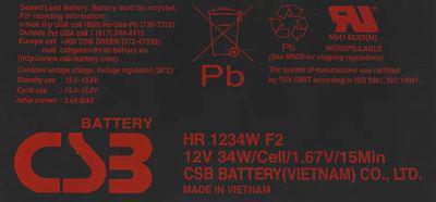 Аккумуляторная батарея для ИБП CSB HR1234W F2 12В, 9Ач - фото 2 - id-p213144349
