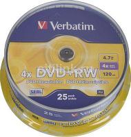 Оптический диск DVD+RW VERBATIM 4.7Гб 4x, 25шт., cake box [43489]