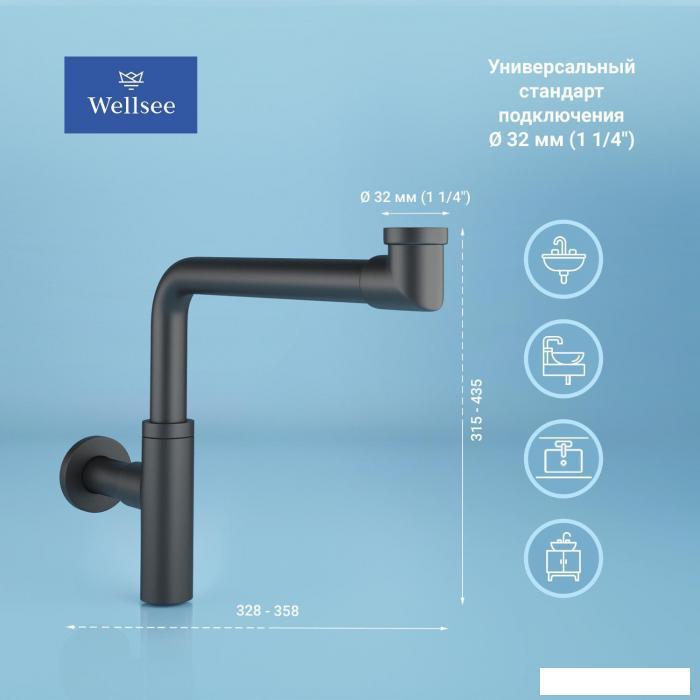 Сифон для раковины Wellsee Drainage System 182125000 (Ø 32 мм (1 1/4"); длина 328-358 мм; матовый черный) - фото 2 - id-p215360054