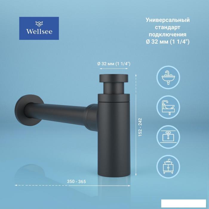 Сифон для раковины Wellsee Drainage System 182105000 (Ø 32 мм (1 1/4"); длина 350-365 мм; матовый черный) - фото 2 - id-p215360056