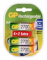 AA Аккумуляторная батарейка GP Rechargeable 2700AAHC4/2, 6 шт. 2700мAч
