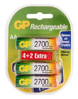 AA Аккумуляторная батарейка GP Rechargeable 2700AAHC4/2, 6 шт. 2700мAч - фото 1 - id-p213144796