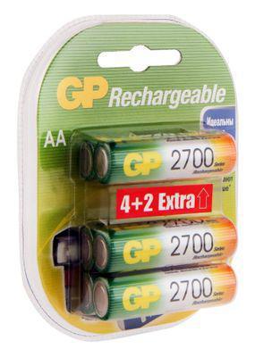 AA Аккумуляторная батарейка GP Rechargeable 2700AAHC4/2, 6 шт. 2700мAч - фото 2 - id-p213144796