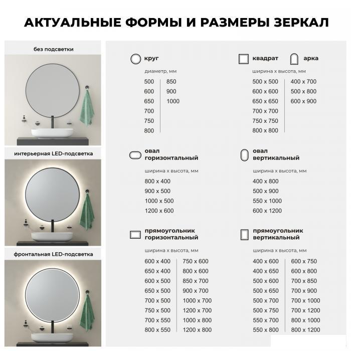 Прямоугольное зеркало с фоновой LED-подсветкой Wellsee 7 Rays' Spectrum 172201050 (120*70 см, черный контур, - фото 8 - id-p215360104