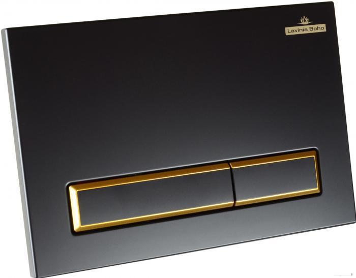 Пластиковая клавиша смыва Lavinia Boho RelFix 38050801 (цвет матовый черный / золотой глянец; толщина 13 мм; - фото 2 - id-p215360203