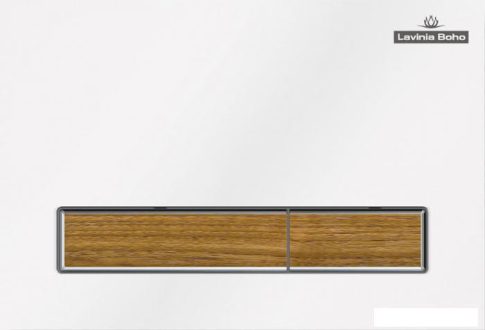 Пластиковая клавиша смыва Lavinia Boho RelFix 38050603 (цвет белый / светлое дерево; толщина 13 мм; - фото 1 - id-p215360204