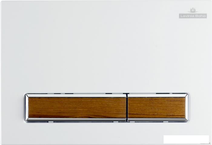Пластиковая клавиша смыва Lavinia Boho RelFix 38050603 (цвет белый / светлое дерево; толщина 13 мм; - фото 4 - id-p215360204