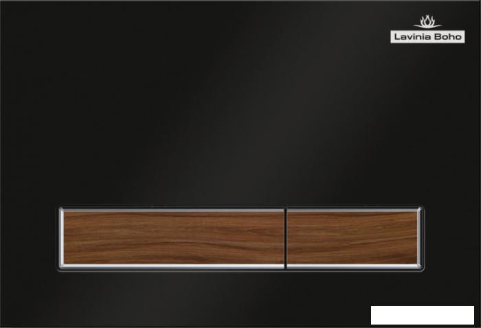 Пластиковая клавиша смыва Lavinia Boho RelFix 38050602 (цвет матовый черный / темное дерево; толщина 13 мм; - фото 1 - id-p215360205