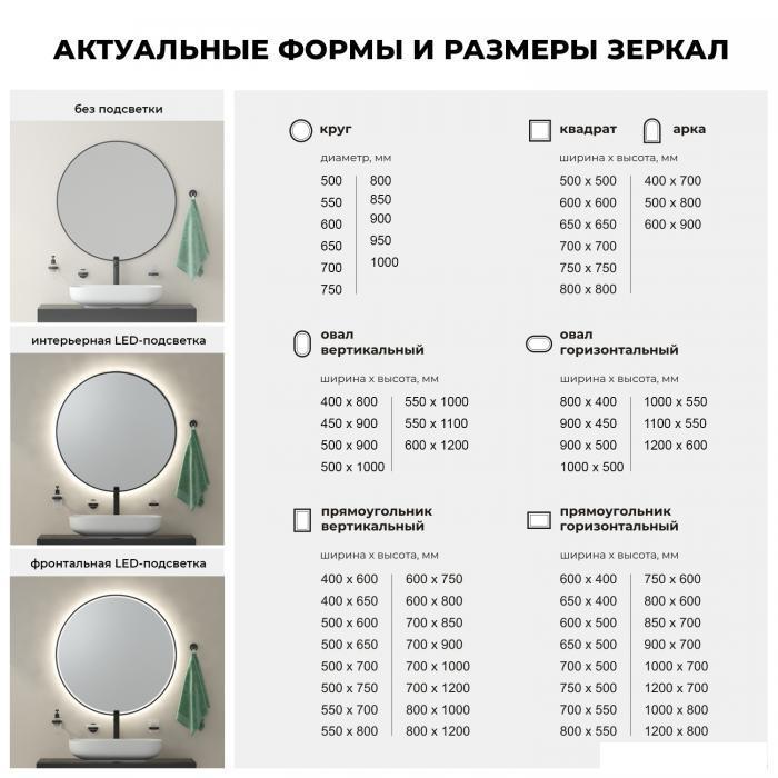 Овальное зеркало с фоновой LED-подсветкой Wellsee 7 Rays' Spectrum 172201960 (120*60 см, черный контур, - фото 6 - id-p215360231