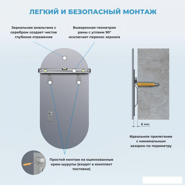 Овальное зеркало Wellsee 7 Rays' Spectrum 172201810 (45*90 см, черный контур) - фото 7 - id-p215360254