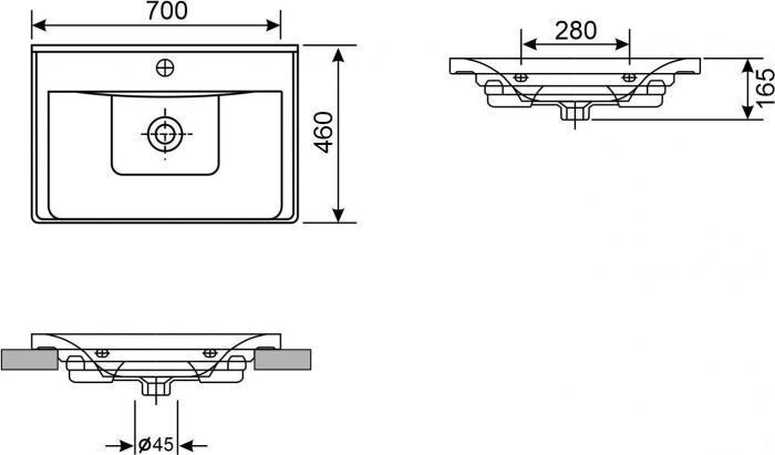 Настенная или мебельная раковина Wellsee FreeDom 151105000 (70*46 см, прямоугольная, с отверстием под - фото 4 - id-p215360277