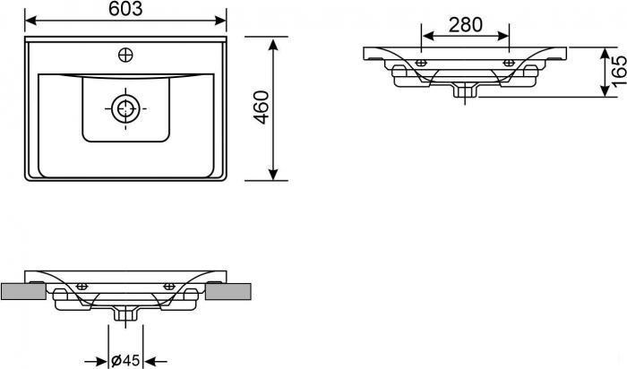 Настенная или мебельная раковина Wellsee FreeDom 151103000 (60*46 см, прямоугольная, с отверстием под - фото 4 - id-p215360279