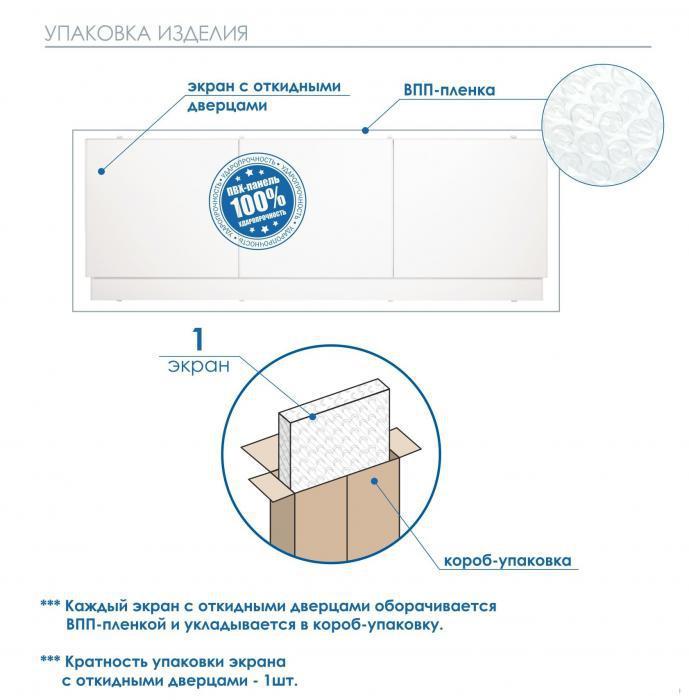 Лицевой экран под ванну с откидными дверцами 179 см (алюминиевая рама, цельная ПВХ-панель, 3 откидных дверцы с - фото 8 - id-p215360345