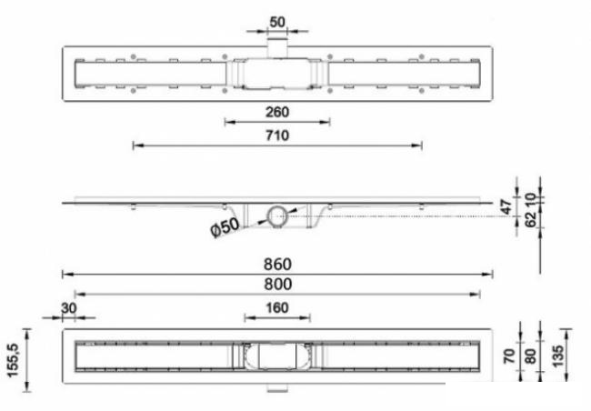 Линейный душевой трап Styron STY-M-80 (напольный, решетка из нержавеющей стали 1,5 мм; тип сифона "мокрый и - фото 5 - id-p215360399