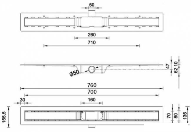 Линейный душевой трап Styron STY-M-70 (напольный, решетка из нержавеющей стали 1,5 мм; тип сифона "мокрый и - фото 5 - id-p215360401