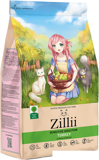 Сухой корм для кошек Zillii Sensitive Digestion индейка 10 кг - фото 1 - id-p215035740