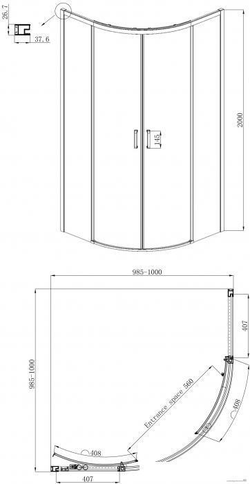 Комплект душевого ограждения с угловым трапом Ambassador Set 11011102-ST9, 100 х 100 см (состоит из Ambassador - фото 6 - id-p215360474
