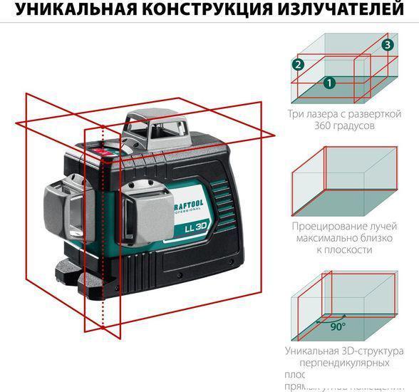 Лазерный нивелир KRAFTOOL LL-3D 34640-3 (со штативом, сумка) - фото 2 - id-p215262873