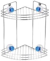 РЫЖИЙ КОТ Полка угловая двухъярусная W2667 "Бриллиант, синий" размер: 24,5х24,5х38см (крепление: присоски)