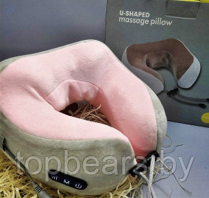 Массажер - подушка для шеи  U-SHAPED MASSAGE PILLOW Розовая