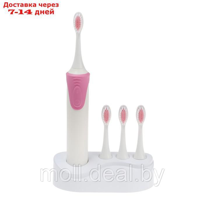 Электрическая зубная щётка Luazon LP-009, вибрационная, 8500 дв/мин, 4 насадки, 2хАА,розовая - фото 2 - id-p215746920