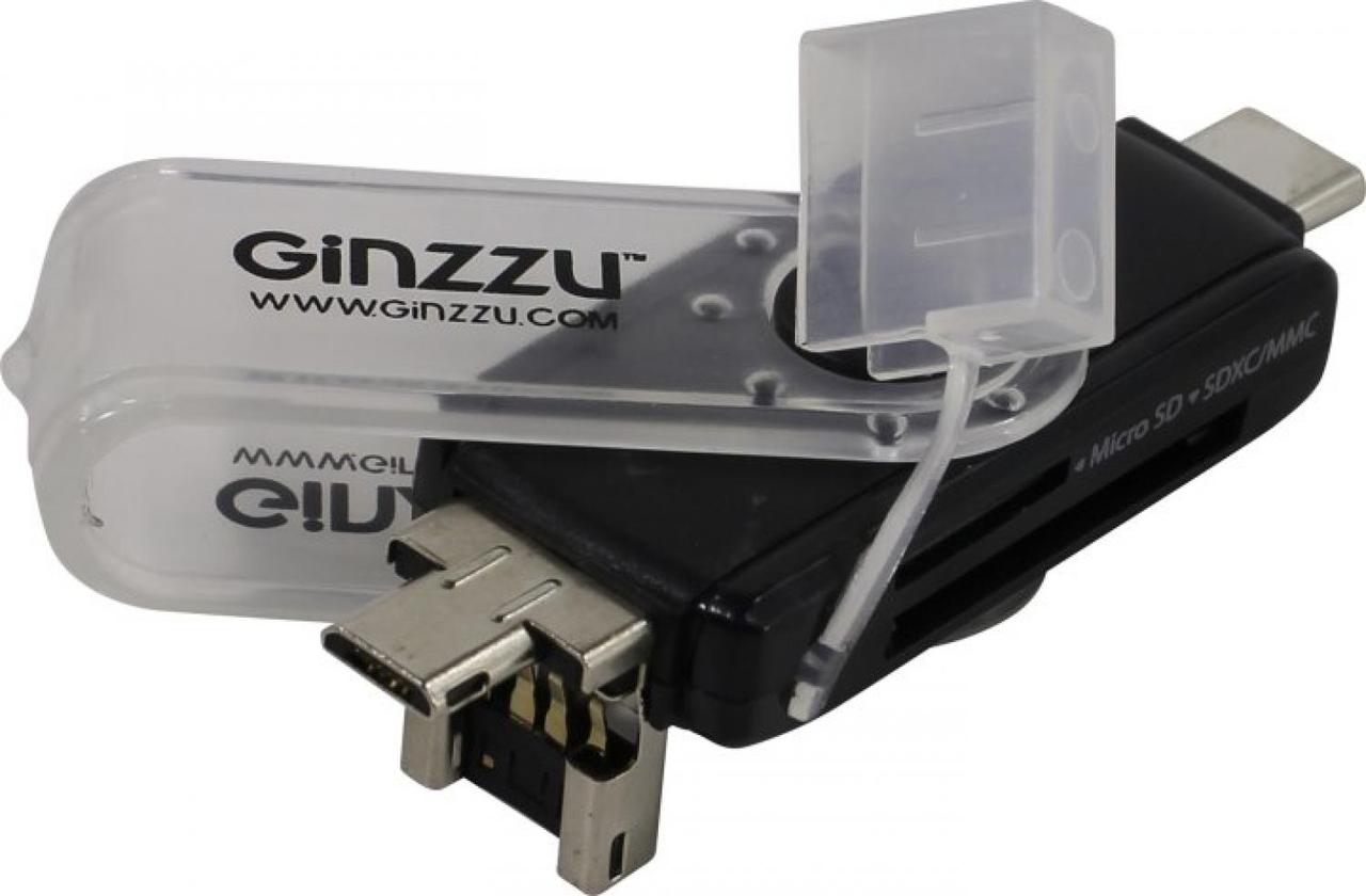 Картридер Ginzzu GR-325B USB/USB-C/microUSB2.0 SDXC/microSDXC Card Reader/Writer - фото 1 - id-p215798657