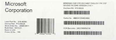Операционная система Microsoft Windows Svr Std 2022 64Bit Eng 1pk DSP OEI DVD 16 Core (P73-08328) - фото 2 - id-p215720351