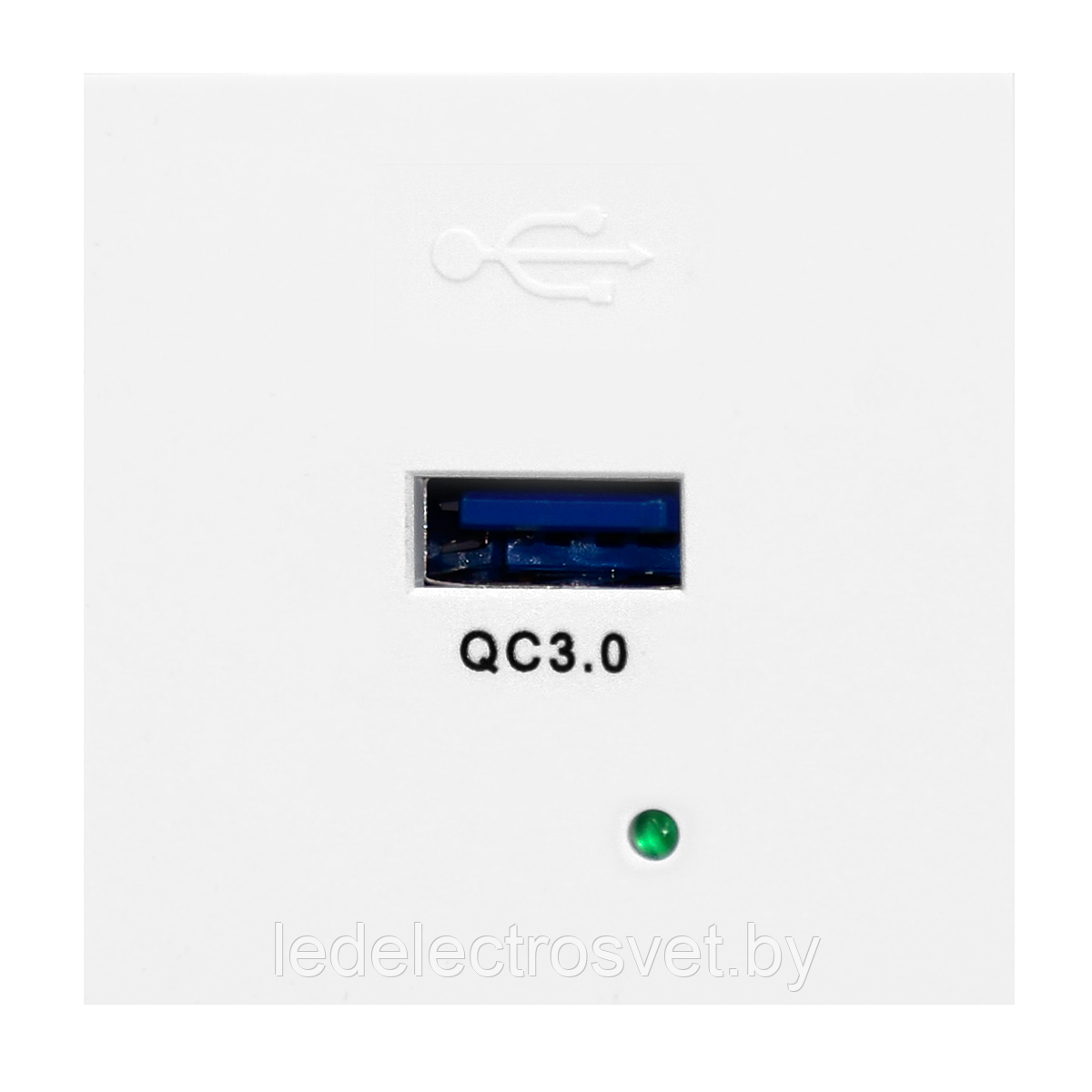 Розетка USB Type A,быстрая зарядка, 2М, 3A/5V, 2A/9V, 1,5A/12V, в комплекте с рамкой, белая - фото 1 - id-p215729428