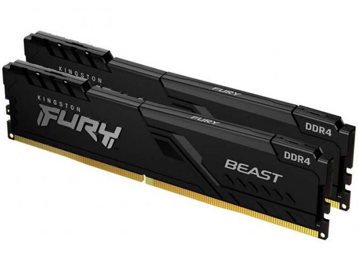 Модуль памяти Kingston Fury Beast Black DDR4 DIMM 3200MHz PC-25600 CL16 - 32Gb Kit (2x16Gb) KF432C16BBK2/32 - фото 1 - id-p215620135