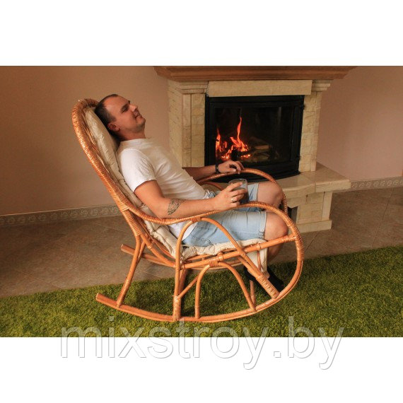 Кресло-качалка из натуральной лозы КК 4 с подушкой - фото 4 - id-p215911136