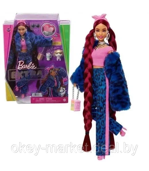 Кукла Barbie Экстра Doll в синем леопардовом костюме HHN09 - фото 7 - id-p193223938