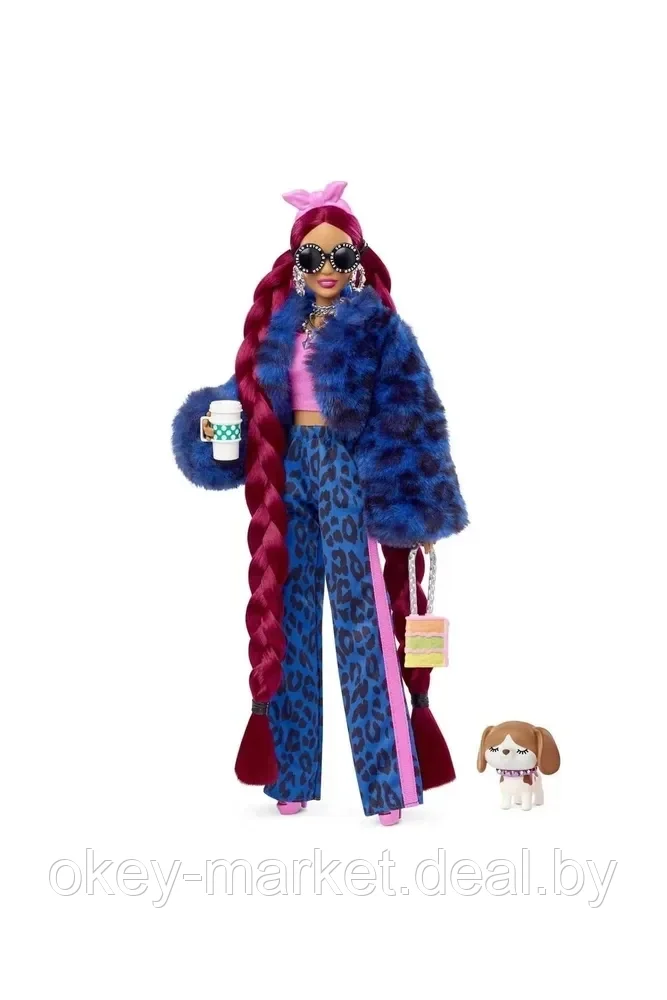 Кукла Barbie Экстра Doll в синем леопардовом костюме HHN09 - фото 8 - id-p193223938