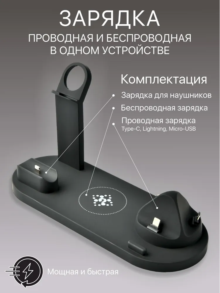 Многофункциональная зарядная ДОК-станция Multifunction charging stand 6 в 1 iPhone/Android/Micro USB - фото 8 - id-p215939498