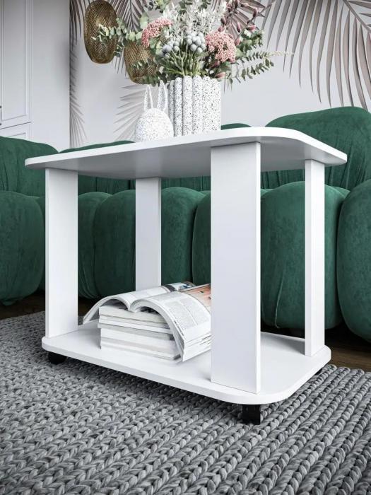 Маленький столик журнальный на колесиках MP36 белый чайный кофейный мини стол прикроватный низкий в спальню - фото 4 - id-p215912425