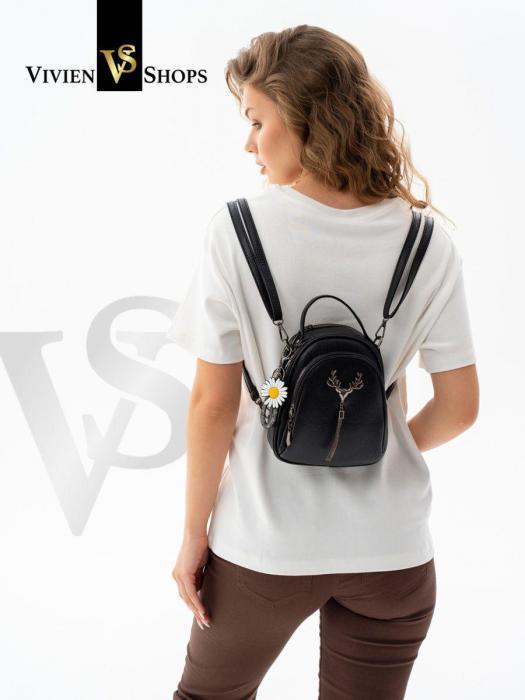 Рюкзак женский маленький кожаный городской мини черный рюкзачок спортивный повседневный из экокожи - фото 4 - id-p215913699