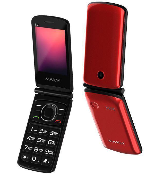 Телефон раскладушка кнопочный сотовый MAXVI E7 красный мобильный раскладной - фото 1 - id-p215916096
