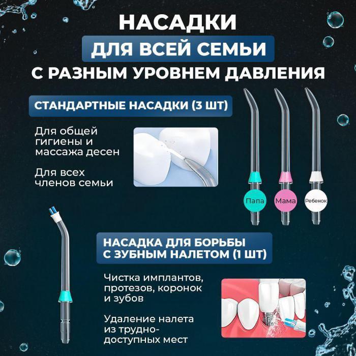 Ирригатор для зубов стационарный аппарат для чистки полости рта десен брекетов имплантов с насадками - фото 5 - id-p215913821